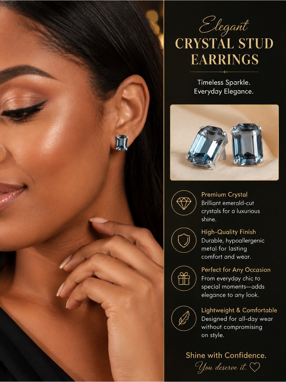 Elegant Blue Crystal Stud Earrings - Premium Everyday Sparkle